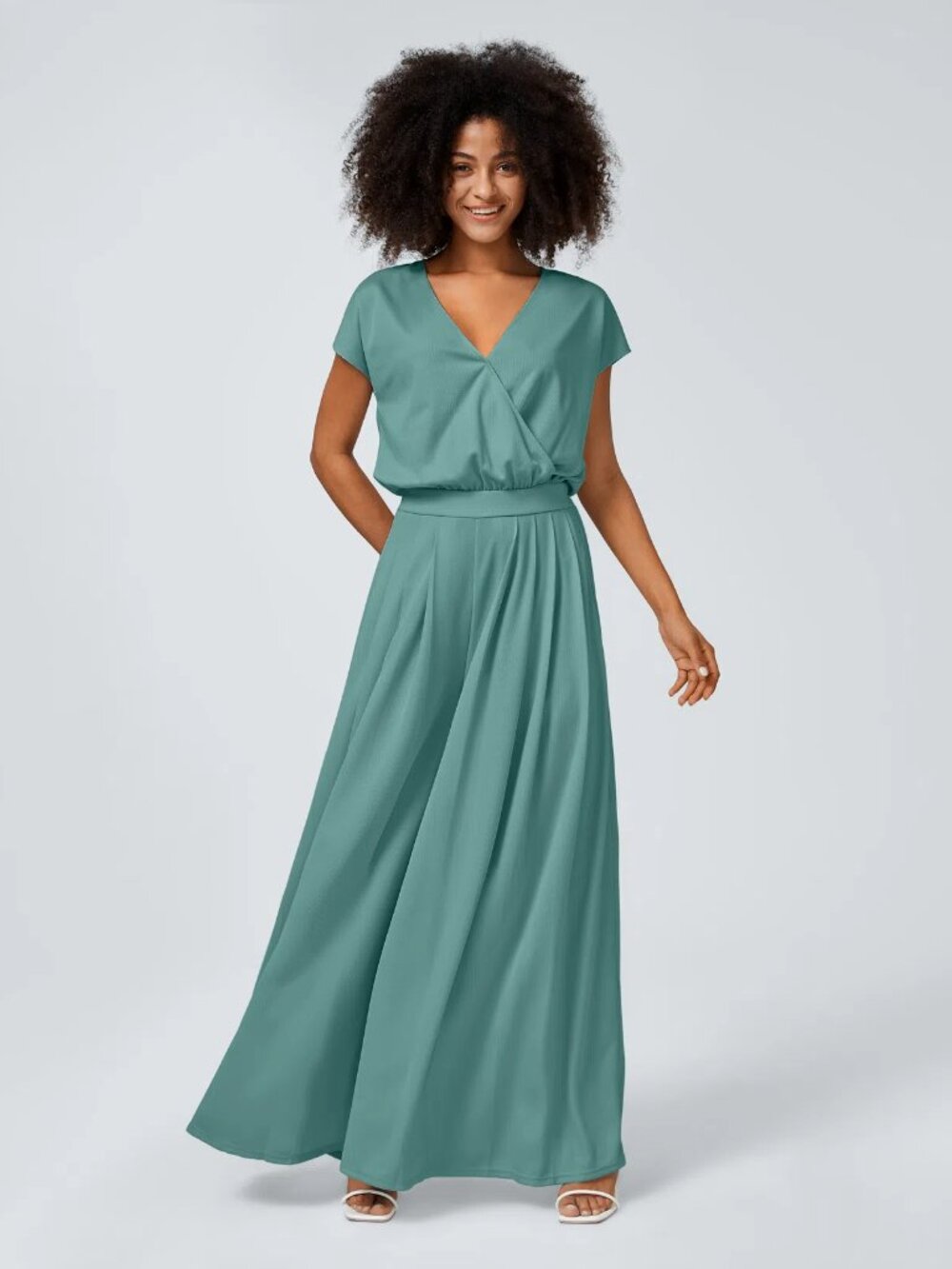 HALARA V-Neck Short Sleeve Side Pocket Wide Leg Flowy Waffle Casual Jumpsuit